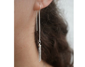 Orecchini in quarzo ialino grezzo / Orecchini in cristallo boho / Orecchini con pietre preziose / Gioielli da sposa / Orecchini con catena in argento sterling