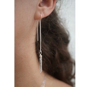 Raw Clear Quartz Threaders | Bohemian Crystal Earrings | Threader Gemstone Earrings | Bridal Jewelry | Sterling Silver Chain Earrings
