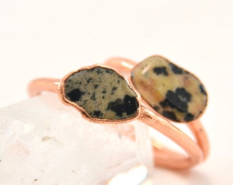 Electroformed Copper Dalmatian Jasper Stone Ring: Raw Healing Crystal