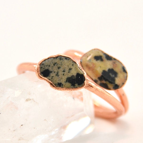 Dalmatian Jasper Stone Ring || Raw Stone Ring || Jasper Stone Ring || Dalmatian Jasper || Healing Stone Ring || Copper Electroformed Ring
