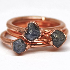 Raw Blue Sapphire Copper Ring - September Birthstone