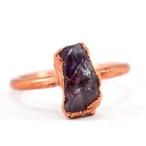 Rough Amethyst Stone Ring Purple Crystal Ring Size 7 1/2 February Birthstone Aquarius Copper Raw Amethyst Ring image 1