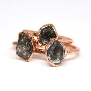 Dark Herkimer Diamond Ring | Raw Diamond Ring | Tibetan Quartz Ring | Electroformed Copper | Herkimer Diamond Ring | April Birthstone