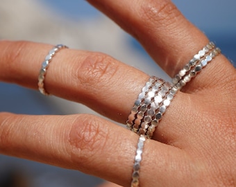 Hammered Sterling Silver Stacking Ring: Minimalist Pebble Band