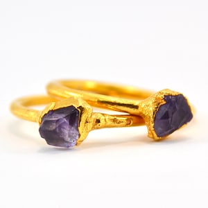 Gold Amethyst Ring | Rough Amethyst | February Birthstone | Raw Amethyst Ring | Gift for Her | Purple Stone Ring | Electroformed Ring