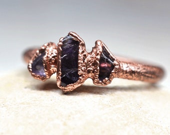 Raw Amethyst Copper Ring: Multi-Stone Crystal Stacking Ring