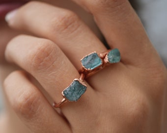 Raw Blue Apatite Ring | Blue Apatite Ring | Gemstone Ring | Rough Crystal Ring | Raw Stone Ring | Raw Crystal Ring | Bohemian Style Ring