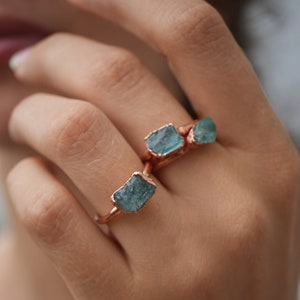 Raw Blue Apatite Ring Blue Apatite Ring Gemstone Ring Rough Crystal Ring Raw Stone Ring Raw Crystal Ring Bohemian Style Ring image 1