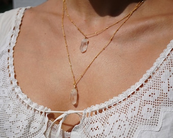 Raw Quartz Necklace || Satellite 14K Gold Filled Chain || Raw Quartz Gemstone Necklace || Crystal Layering Necklace || Everyday Necklace