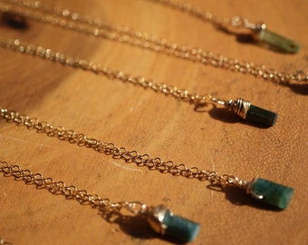 Green Tourmaline 14K Gold Filled Necklace || October Birthstone || Green Tourmaline Necklace || Gold Tourmaline Necklace