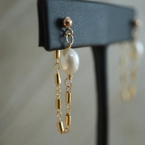 14K Gold Filled Pearl Chain Earrings: Bridal Jewelry