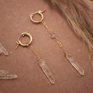 Sunburst Huggers 14K Gold Filled Clear Quartz & Herkimer Diamond || Asymmetrical Earrings || Bridal Earrings || Bridal Jewelry || Bridesmaid