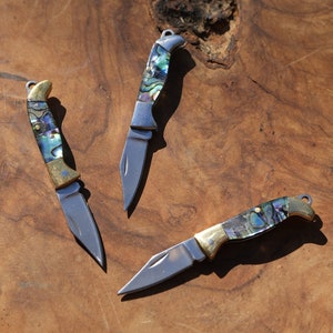 Abalone Pocket Knife Necklace: Brass & Stainless Steel Blade