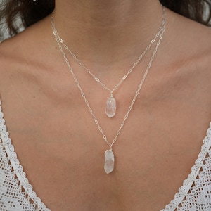 Rough Quartz Necklace || Paperclip Sterling Silver Chain || Raw Quartz Gemstone Necklace || Rough Crystal Layering Necklace || BOHO