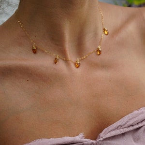 Gold Citrine Choker Necklace | Gold Filled Citrine Collar Necklace | 14K GF Necklace | Crystal Necklace || Raindrop Necklace | Minimalist