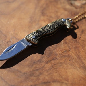 Eagle Brass Knife Necklace || Pocket Knife Necklace || Blade Necklace || Brass Knife Necklace || Real Knife Necklace || Unisex 14K GF Chain
