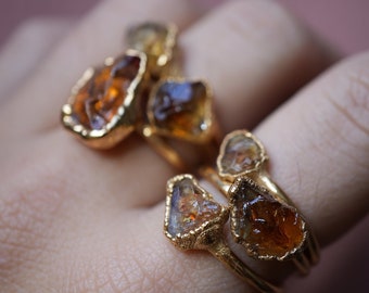 Gold Citrine Ring | Rough Stone Ring | Gold November Birthstone | Raw Citrine Ring | Birthstone Ring | Electroformed Ring | Citrine Ring