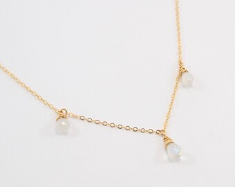 Faceted Moonstone Rain Drop Necklace: 14K Gold Filled Dainty Chain