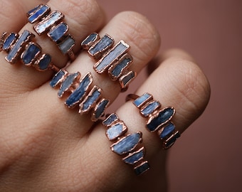 Multi-Stone Kyanite Ring | Kyanite Copper Ring | Copper Blue Kyanite Ring | Goddess Ring | Bohemian Stone Ring | Raw Stone Ring