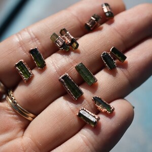 Raw Green Tourmaline Crystal Studs | Tourmaline Earrings | Copper Tourmaline Studs| Electroformed Earrrings | Crystal Earrings |Copper studs