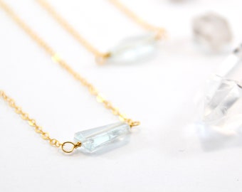 14K Gold Filled Aquamarine Necklace | Natural Birthstone Necklace | Dainty March Necklace | Aquamarine | Layering Necklace