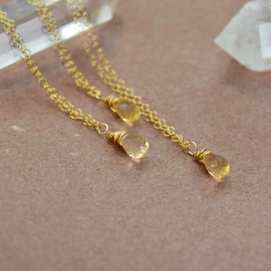 Dainty Citrine Briolette Necklace: 14k Gold Filled, November Birthstone