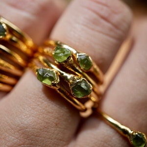 Gold Raw Peridot Ring| Peridot Ring | August Birthstone | Gold Rough Birthstone Ring | Crystal Ring | Gemstone Ring | Electroformed Ring