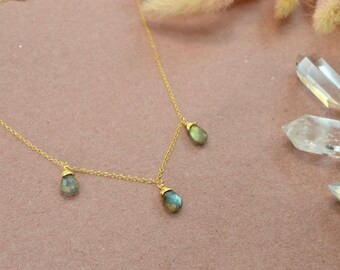 Gold Labradorite Necklace | Labradorite Pendant | Labradorite Jewelry | Delicate Gold Layering Necklace | Wire Wrapped | 14k Gold Filled