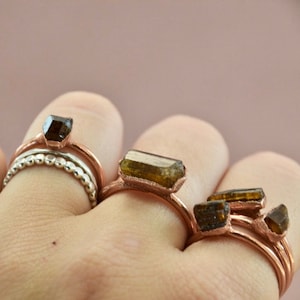 Raw Brown Tourmaline Ring - Electroformed Copper Ring | Natural Dravite Crystal | Raw Stone Jewelry | Unique Gemstone Ring | Gift Ready