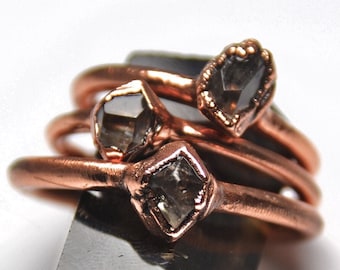 Herkimer Diamond Ring | Raw Diamond Ring | Copper Stacking Ring | Stackable Ring | April Birthstone Ring | Birthstone | Electroformed Ring