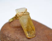 Citrine Ring Wire Wrapped Ring Quartz Ring Wire Ring Gemstone Ring Statement Ring Crystal Healing Rustic Jewelry Bohemian Ring