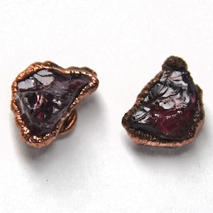 Raw Red Garnet Copper Studs: Electroformed Mineral Earrings