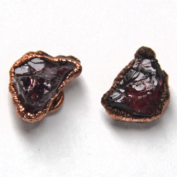 Raw Red Garnet Copper Studs | Mineral Earrings | Crystal Studs | Raw Garnet Studs | Electroformed Copper Earrings | January Birthstone Studs