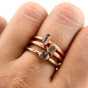Copper Aquamarine Crystal Ring Size 6 Raw Aquamarine Ring March Birthstone Rough Aquamarine Raw Stone Ring image 8