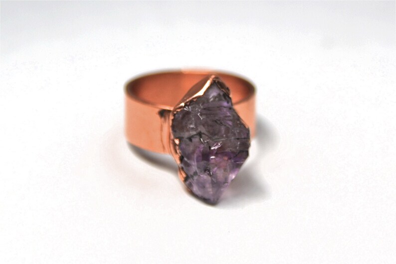 Raw Amethyst Jewelry Raw Amethyst Statement Ring Electroformed Copper Jewelry Rustic Birthstone Jewelry February Birthstone Ring