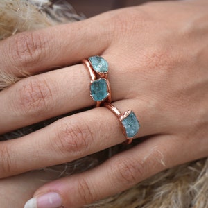 Raw Blue Apatite Ring Blue Apatite Ring Gemstone Ring Rough Crystal Ring Raw Stone Ring Raw Crystal Ring Bohemian Style Ring image 10