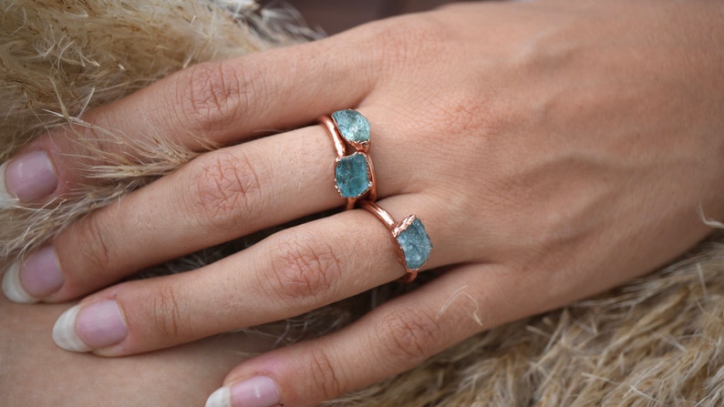 Raw Blue Apatite Ring Blue Apatite Ring Gemstone Ring Rough Crystal Ring Raw Stone Ring Raw Crystal Ring Bohemian Style Ring image 10