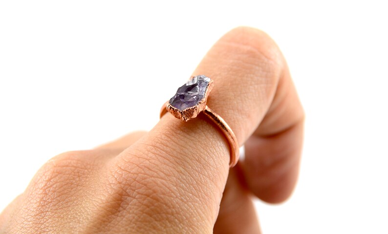 Rough Amethyst Stone Ring Purple Crystal Ring Size 7 1/2 February Birthstone Aquarius Copper Raw Amethyst Ring image 9