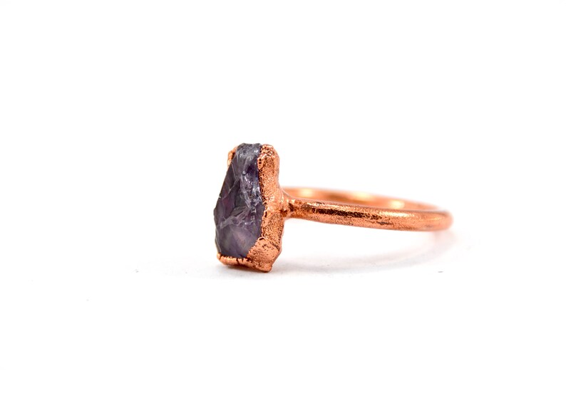 Rough Amethyst Stone Ring Purple Crystal Ring Size 7 1/2 February Birthstone Aquarius Copper Raw Amethyst Ring image 2