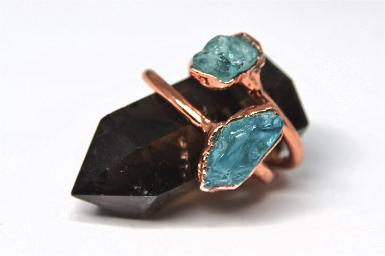 Raw Blue Apatite Ring Blue Apatite Ring Gemstone Ring Rough Crystal Ring Raw Stone Ring Raw Crystal Ring Bohemian Style Ring image 5