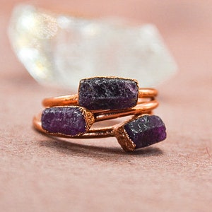 Raw Ruby Copper Stone Ring || Raw Ruby Ring || July Birthstone || Ruby Ring || Electroformed Ring || Natural Stone Ring