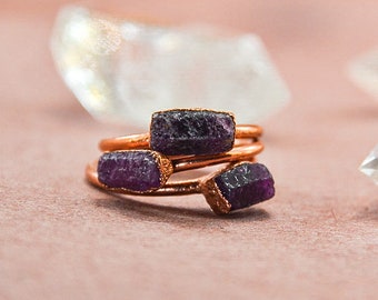 Raw Ruby Copper Stone Ring || Raw Ruby Ring || July Birthstone || Ruby Ring || Electroformed Ring || Natural Stone Ring