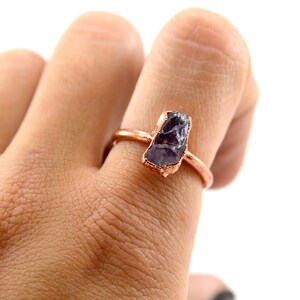 Rough Amethyst Stone Ring Purple Crystal Ring Size 7 1/2 February Birthstone Aquarius Copper Raw Amethyst Ring image 10