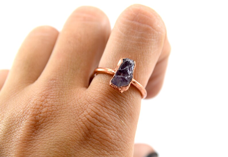 Rough Amethyst Stone Ring Purple Crystal Ring Size 7 1/2 February Birthstone Aquarius Copper Raw Amethyst Ring image 10