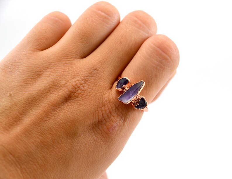 Amethyst Multi-stone Ring Amethyst Ring Stacking Ring February Birthstone Aquarius Copper Crystal Ring Amethyst image 9