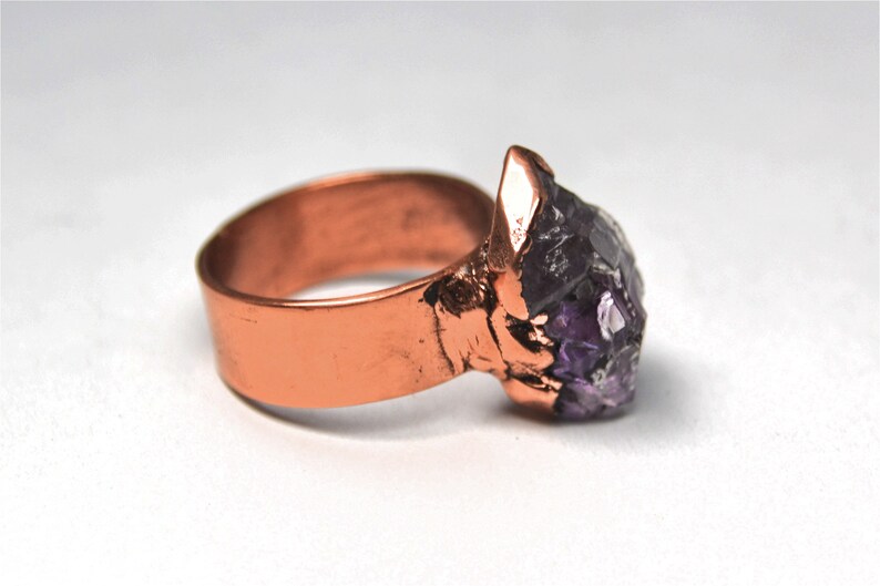Raw Amethyst Jewelry Raw Amethyst Statement Ring Electroformed Copper Jewelry Rustic Birthstone Jewelry February Birthstone Ring