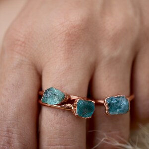 Raw Blue Apatite Ring Blue Apatite Ring Gemstone Ring Rough Crystal Ring Raw Stone Ring Raw Crystal Ring Bohemian Style Ring image 3