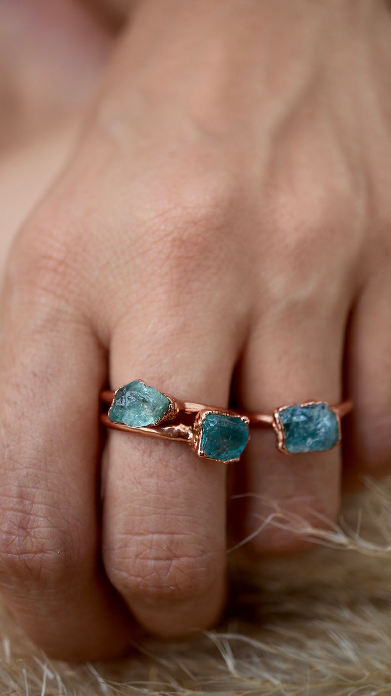 Raw Blue Apatite Ring Blue Apatite Ring Gemstone Ring Rough Crystal Ring Raw Stone Ring Raw Crystal Ring Bohemian Style Ring image 3