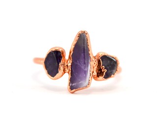 Amethyst Multi-stone Ring | Amethyst Ring | Stacking Ring | February Birthstone | Aquarius | Copper Crystal Ring | Amethyst