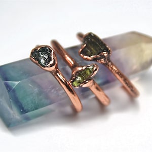Raw Green Tourmaline Copper Ring: Crystal Stacking Ring